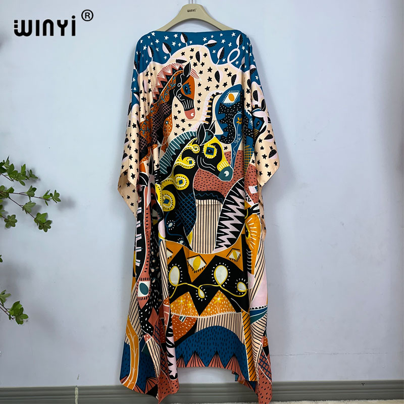 WINYI-Robe de plage africaine à imprimé bohème pour femmes, dashiki, longue, kaftan, été