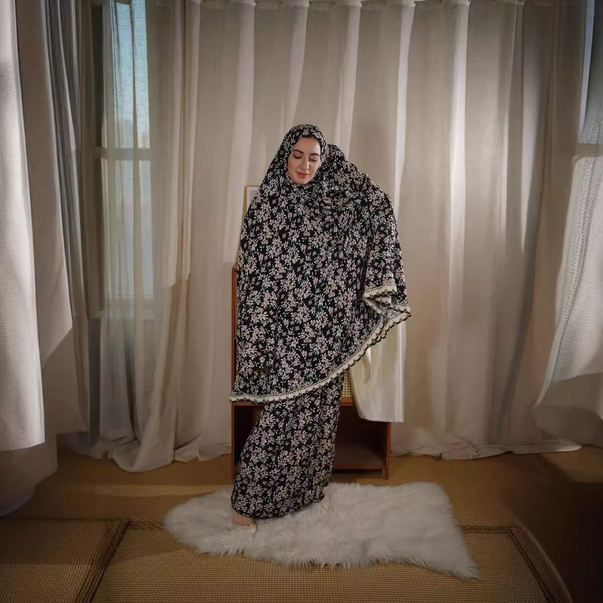 Tenues musulmanes deux pièces pour femmes, imprimé de fleurs de prière, longues chemises à capuche, Hijab, jupe maxi, ensembles de jupes pour femmes, Ramadan, Maroc, musulman