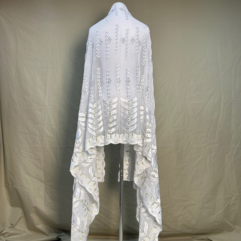 Écharpe Musulmane Blanche de Dubaï, Style Africain, avec Broderie et Cordon, 100% Coton, Grande Écharpe pour Femmes Africaines