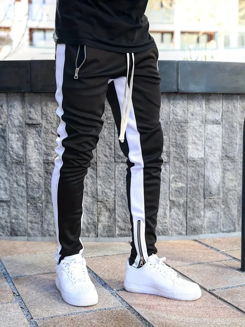 Hommes sweats pantalons de Jogging hommes pantalons décontractés hommes élégant bloc de couleur poches zippées cordon sport pantalon slim pantalon pantalon