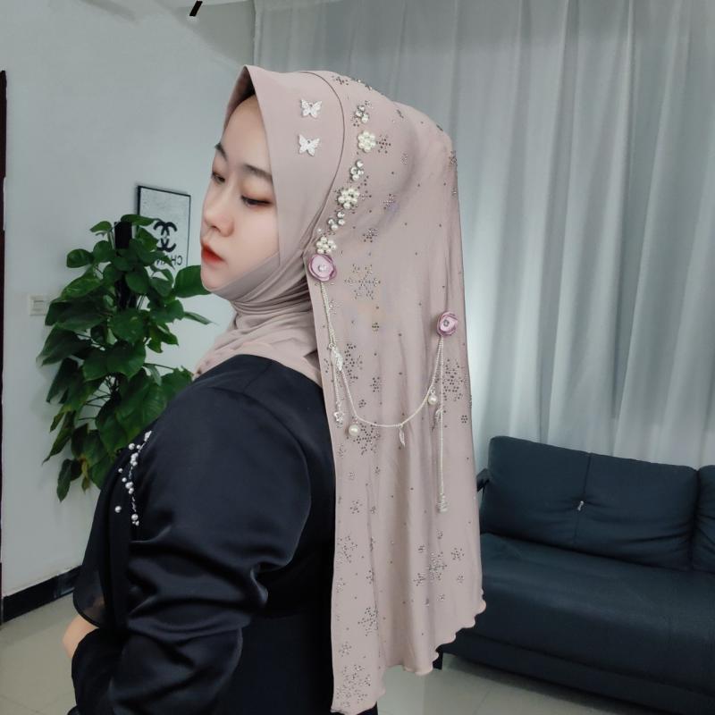 Ramadan femmes écharpe perles musulmanes Hijabs longue écharpe arabe glands châle mode Wrap Turban fête foulard