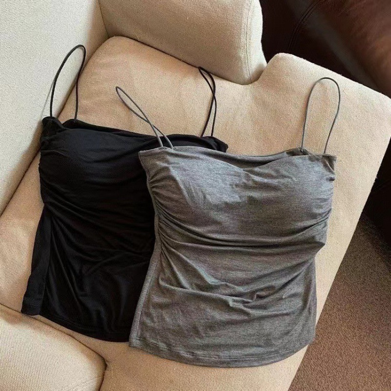 Débardeur sans manches pour femmes, sous-vêtement ajusté, camisole courte sexy à fines bretelles, débardeur blanc uni, style coréen