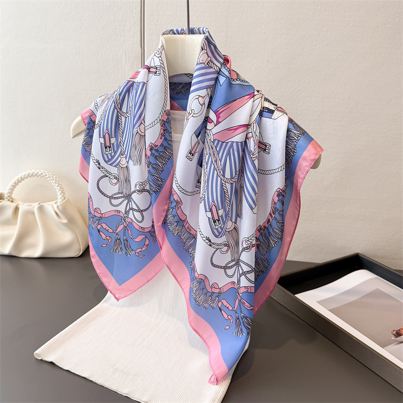 Écharpe carrée haut de gamme en soie imprimée style équestre rétro, foulard, châle, cache-oreilles, écharpe en soie