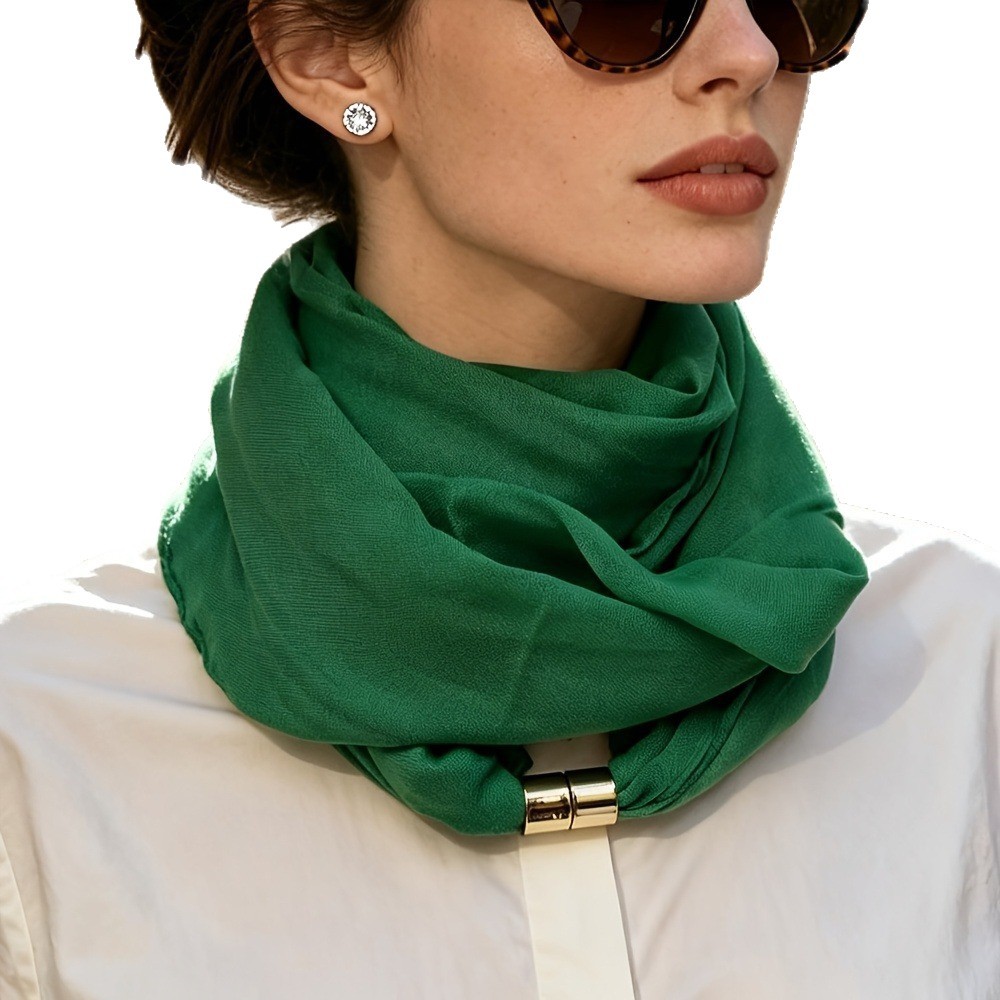 Écharpe plissée enveloppante pour femmes, style coréen, mode printemps-automne, polyvalente, avec fermeture magnétique - Écharpe carrée fine de qualité supérieure