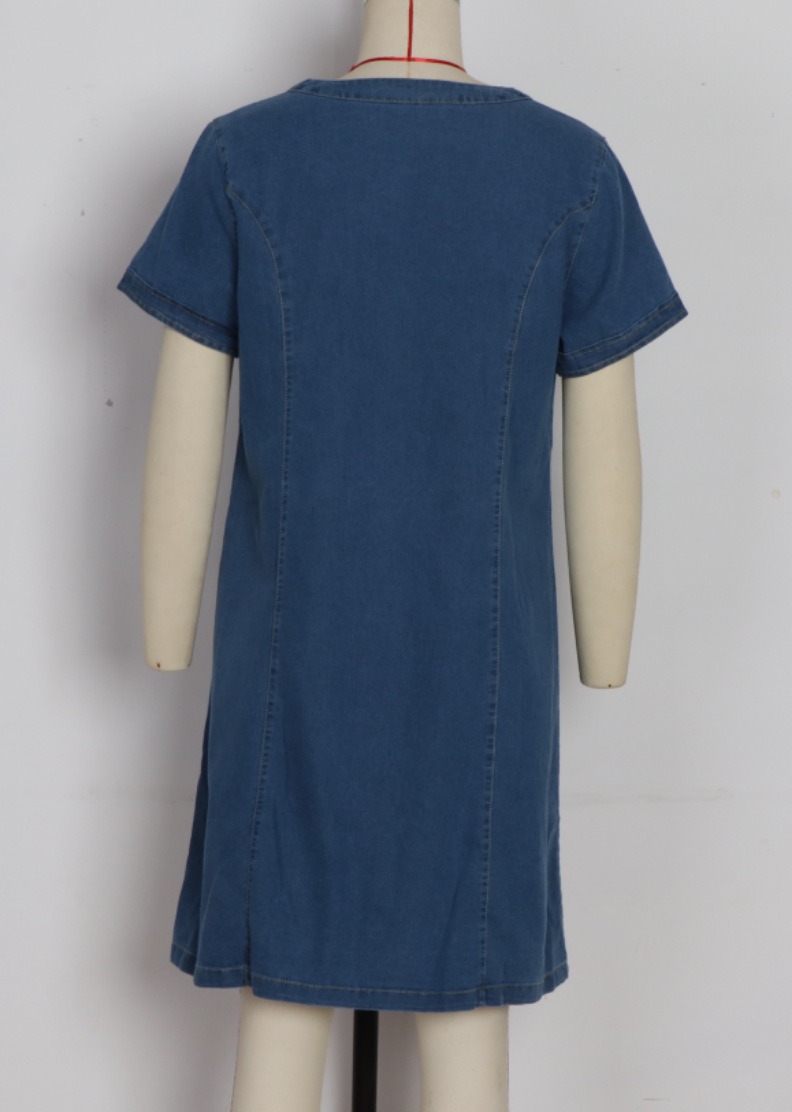Robe en jean pour femme, style streetwear, col en V, manches courtes, poches, coupe trapèze, vintage, effet usé, lavée, été, LYQ603122