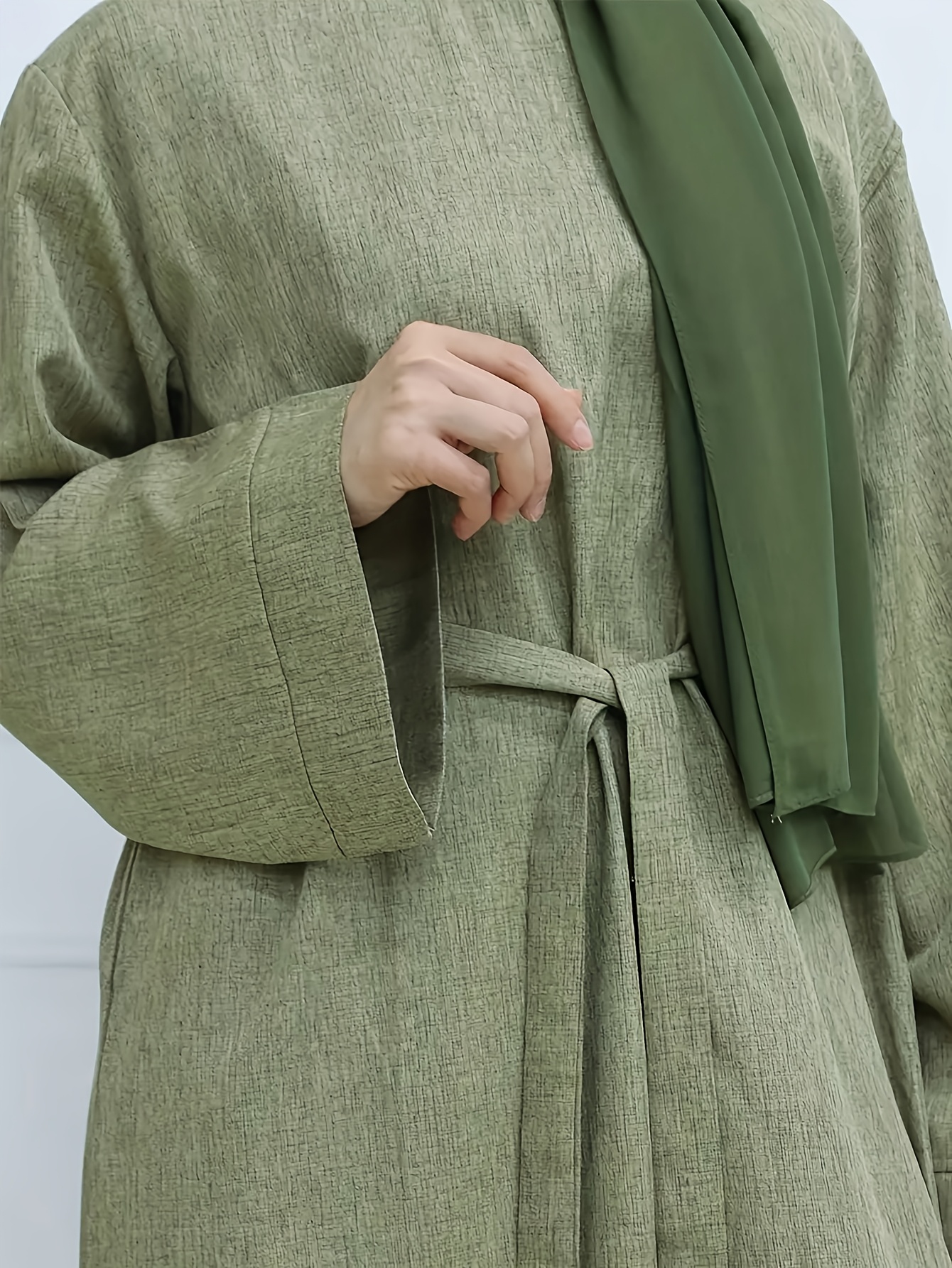 Robe longue kaftan décontractée et élégante pour femmes, col rond, manches longues, couleur unie, taille ample, pour le Ramadan