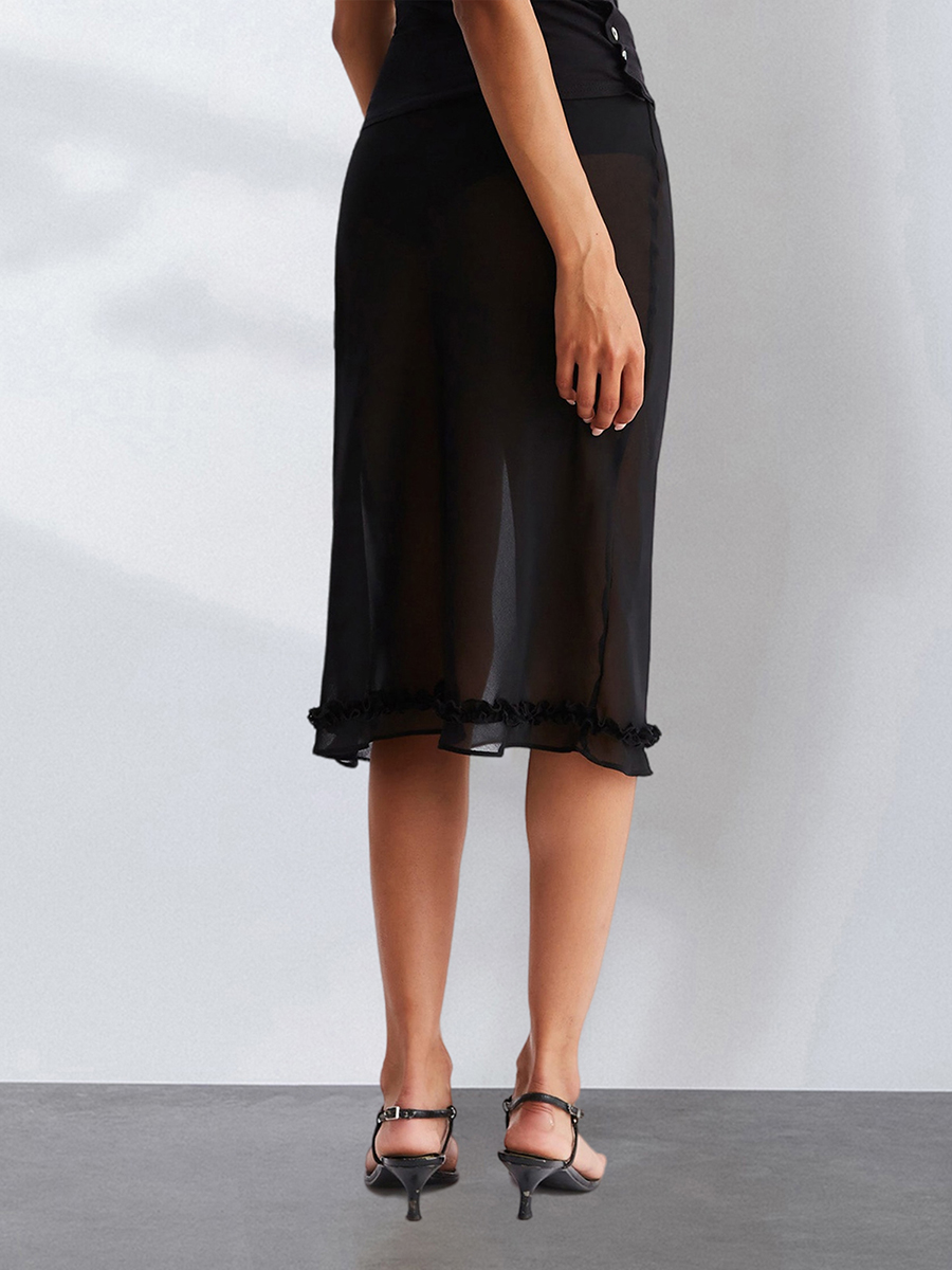 Jupe mi-longue transparente pour femmes, taille basse, ourlet à volants, motif à pois, jupes transparentes, Club, plage, Sexy, Streetwear
