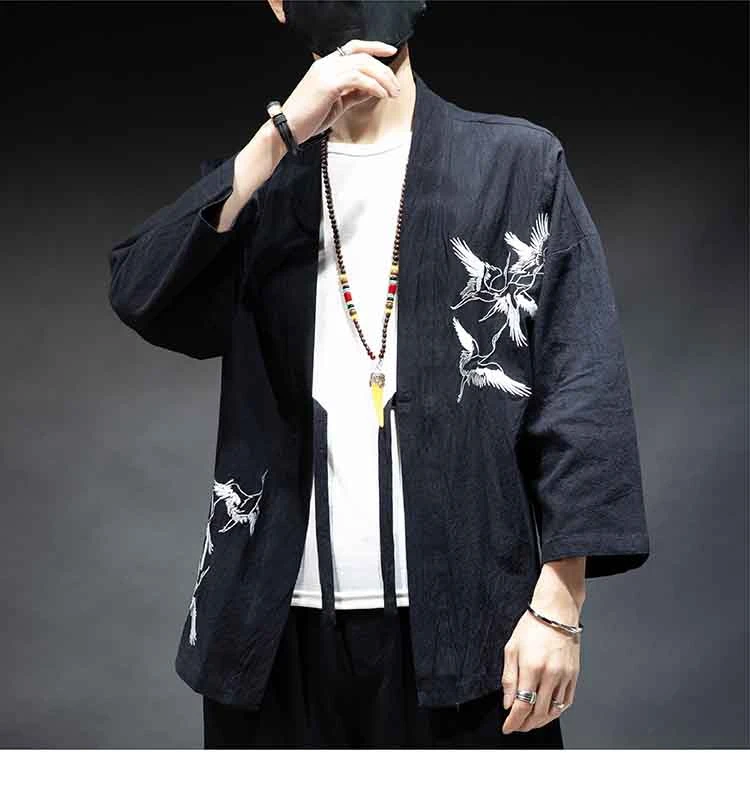 Robes Kimono de Style Japonais, Cardigan Haori à Imprimé Grue Traditionnelle, Vêtements Asiatiques, Vestes d'Entrée de Samouraï, Streetwear Hip Hop