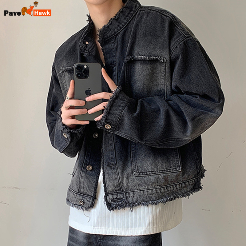 Vestes en jean délavé pour hommes, manteau en jean court décontracté, cardigan nickel é rétro, vêtements d'extérieur courts, streetwear vintage, printemps, automne, nouveau
