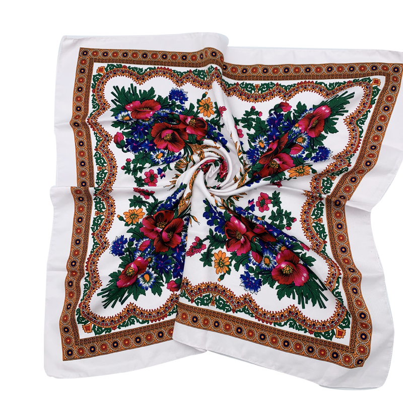 Foulard National rétro russe, 70cm, imprimé Floral, Bandana carré, bandeau pour femmes, couverture de cheveux