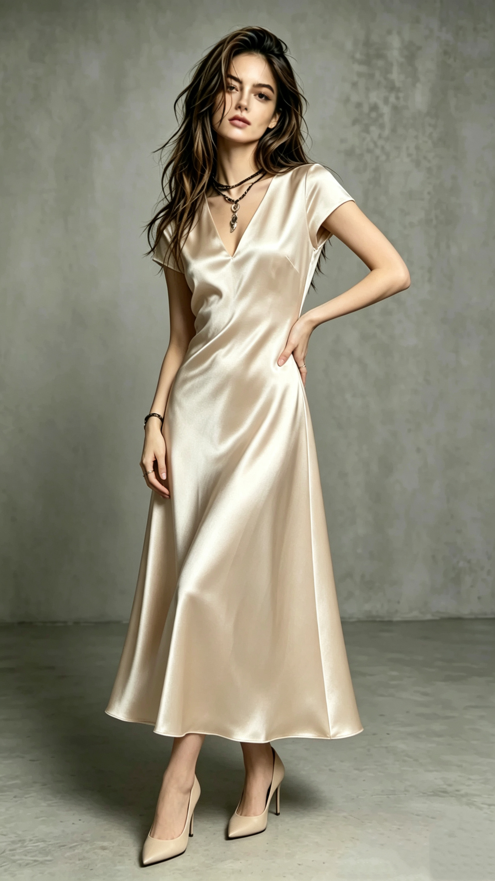 Robe longue élégante en satin pour femme, sexy, col en V profond, manches courtes, longueur midi, robe drapée avec option sans manches