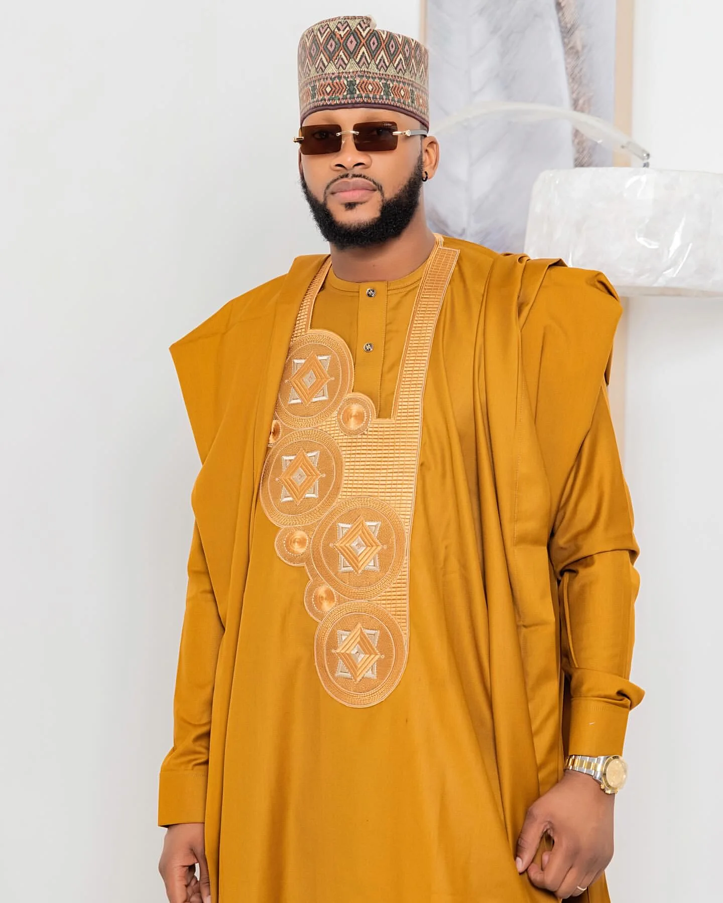 Vêtements africains pour hommes, ensemble traditionnel Bazin Riche brodé, haut à manches longues, 3 pièces