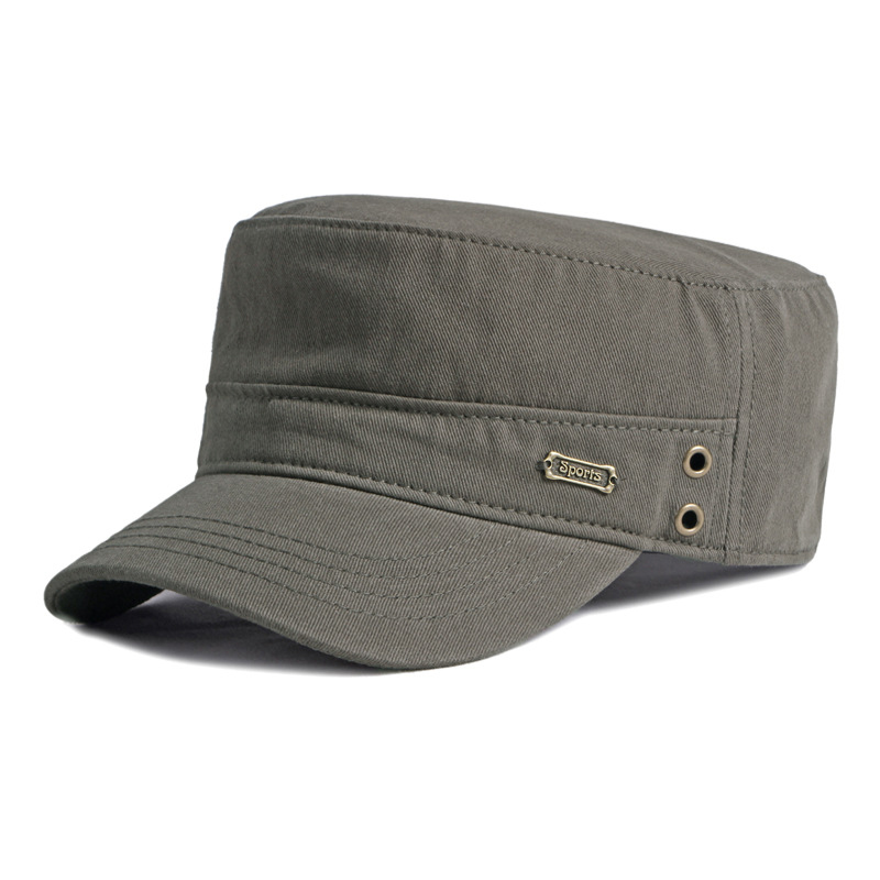Casquettes militaires décontractées pour hommes, casquettes militaires en coton à dessus plat pour femmes, chapeau de soleil noir de couleur unie, visière avec étiquette en métal, bord incurvé réglable