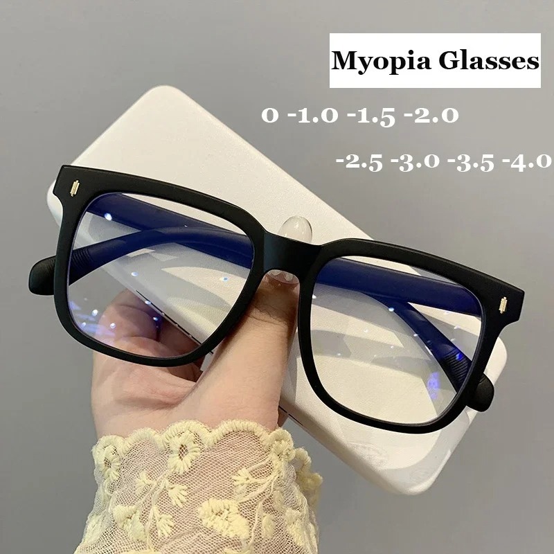 Lunettes de myopie anti-lumière bleue à monture carrée pour hommes et femmes, lunettes de protection des yeux, lunettes optiques, lunettes moins, mode rétro