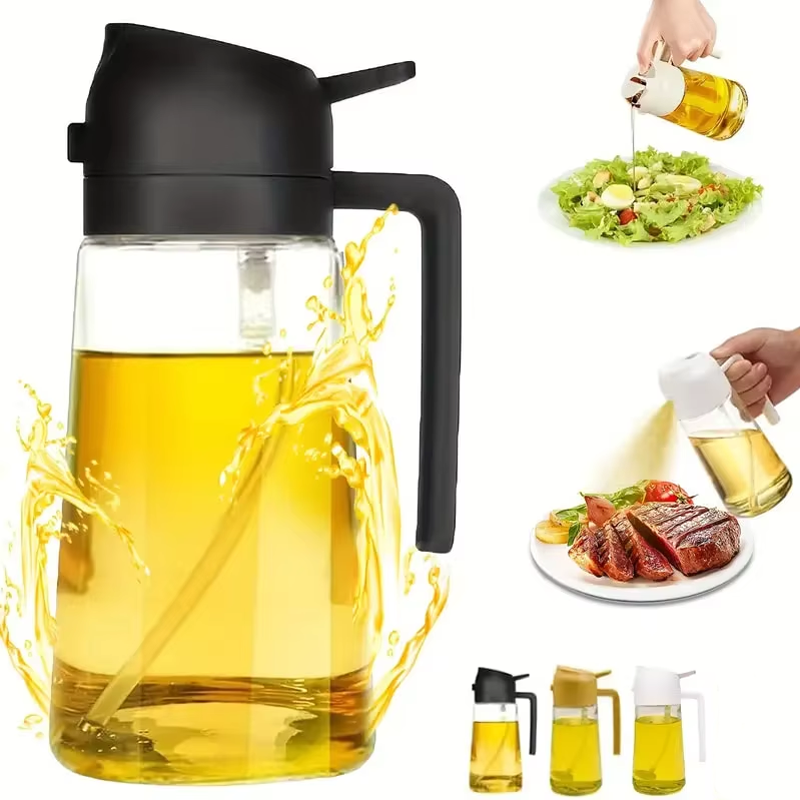 Bouteille pulvérisateur d'huile d'olive en verre 600 ml, pulvérisation et versement deux-en-un, idéale pour salades, steaks, sauces de cuisson
