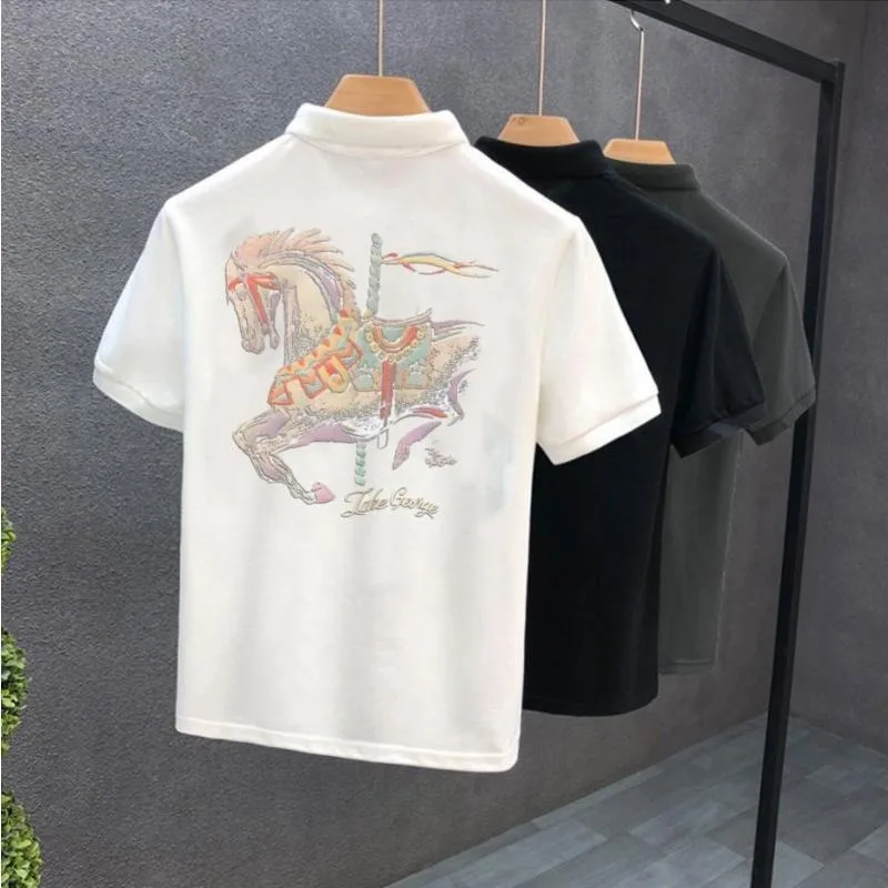 Hommes avec col T-shirt imprimé blanc col rond noir haute qualité luxe décontracté pas cher hauts Kpop vêtements en gros hommes polos