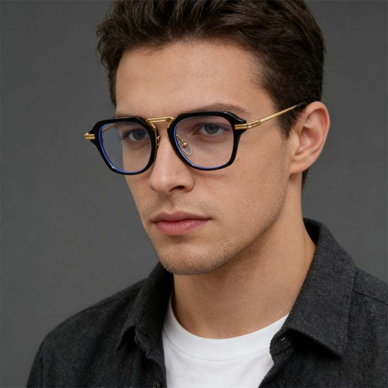 Lunettes de vue carrées rétro de luxe pour hommes, monture épaisse en acétate, verres optiques en métal mélangé, filtre anti-lumière bleue, pour le bureau et le quotidien