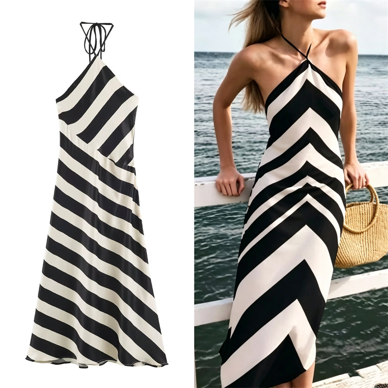 Robe Guobioziy pour femme, nouvelle collection automne 2026, rayée, col halter, sans manches, coupe ajustée, tenue tendance pour femme