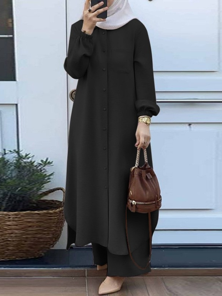 Robe musulmane décontractée pour femmes, chemisier 2 pièces, chemise à manches longues, olympiques pantalons, saoudien, arabe, dubaï, robes boutonnées, automne, 2023