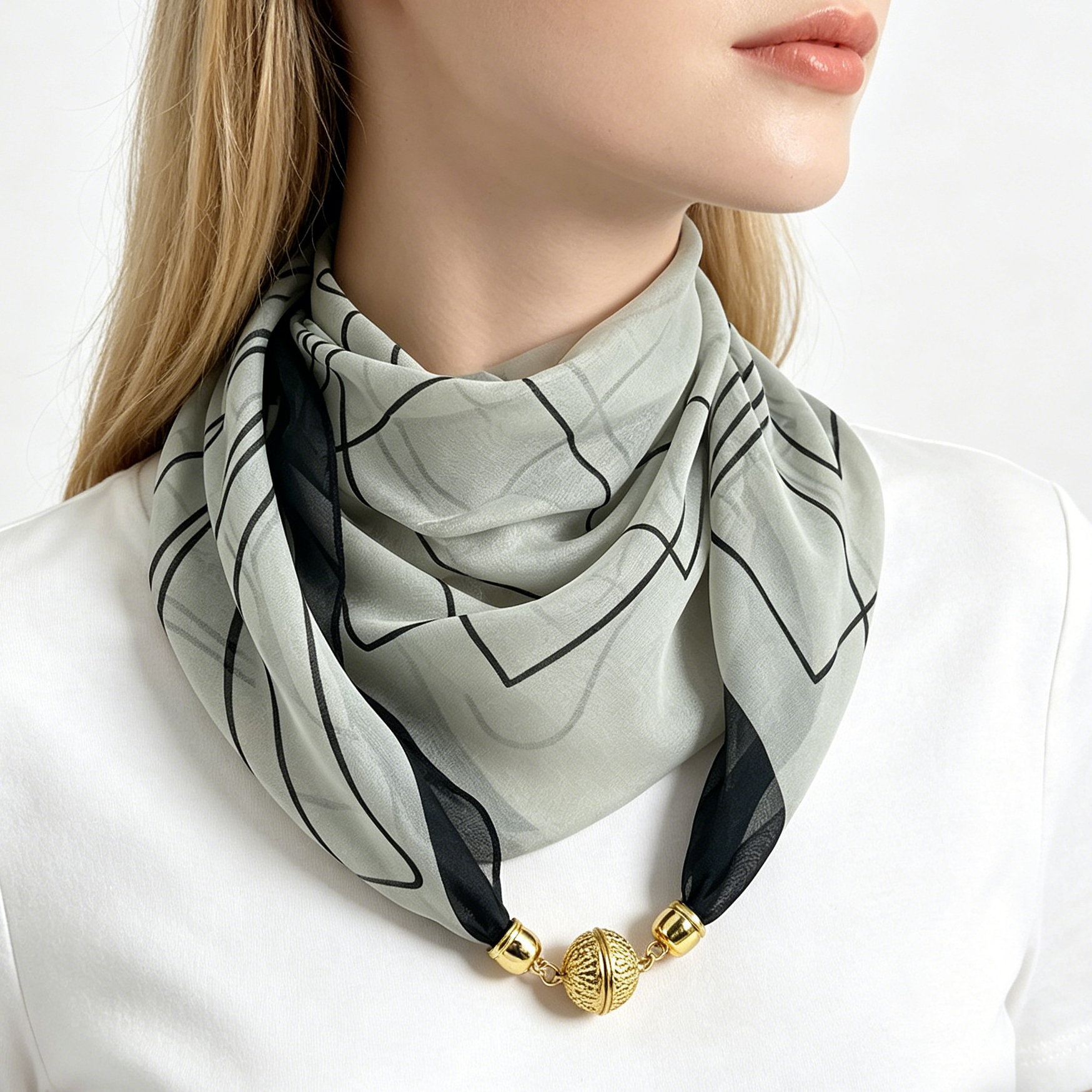 Écharpe de cou à imprimé rayé avec boucle magnétique, fixation rapide et facile, sans nœuds complexes, foulard tour de cou