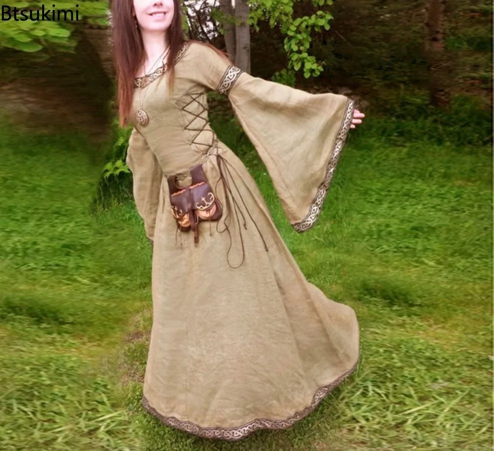 Costumes de Cosplay classiques médiévaux pour femmes, robes de fête de carnaval d'halloween, à manches longues, robes de la Renaissance du moyen âge