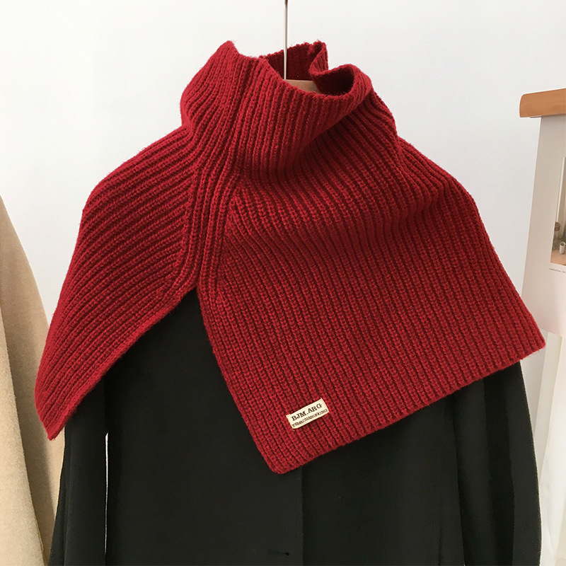 Nouveau foulard à col haut fendu pour femmes filles étudiants automne hiver couleur unie tricoté foulard foulards doux cou enveloppement châles