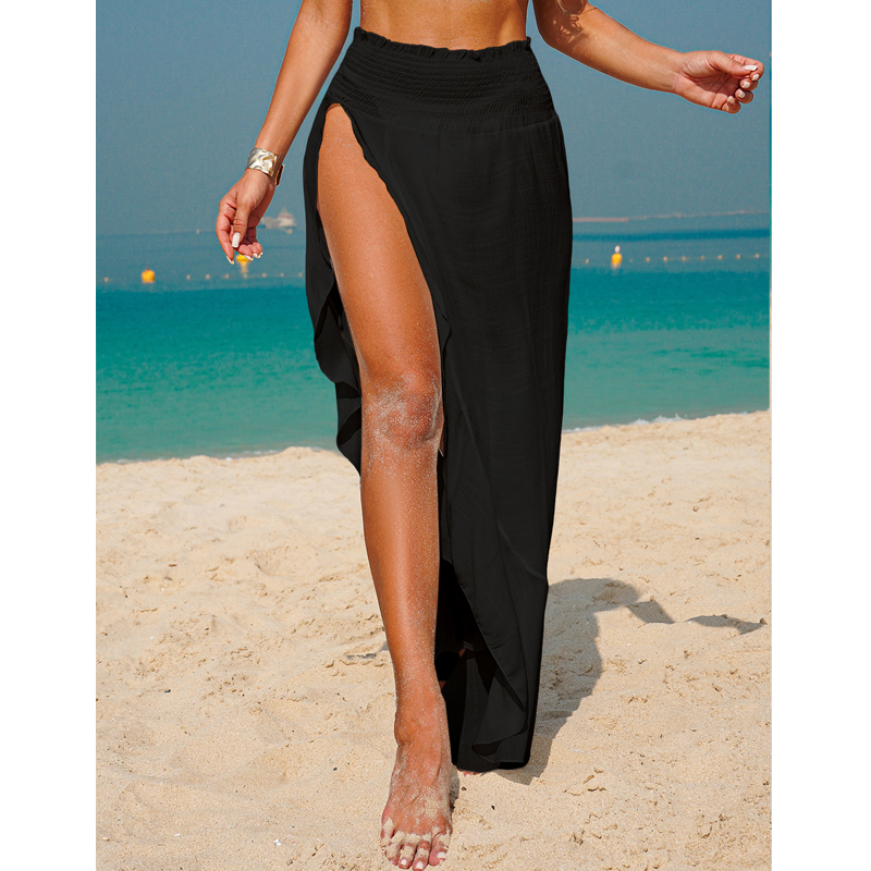Jupe de couverture Simple à ourlet irrégulier pour vacances à la plage, demi-jupe transparente de couleur unie avec fente latérale, Style décontracté