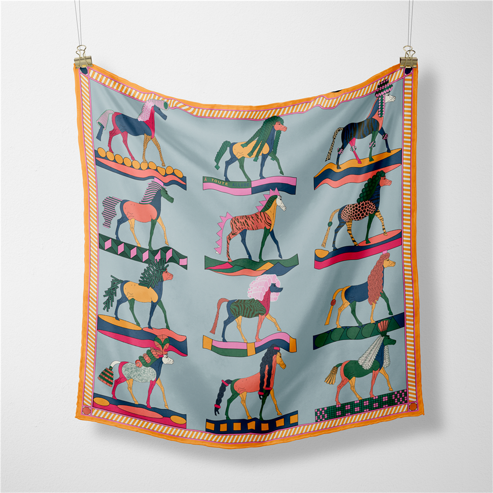 Foulard en soie sergé de 53CM pour femmes, Foulard carré imprimé à la mode, enveloppes Bandana, petits Hijabs, Foulards en soie, bandeau à cravate 53CM