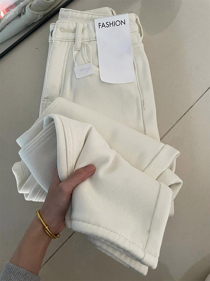 Jean blanc décontracté pour femmes, Style coréen, taille haute, pantalon à jambes droites, Chic, ample, fermeture éclair, Denim