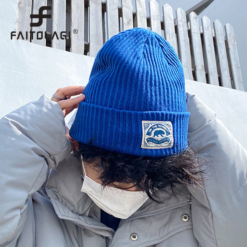 Automne hiver tricoté chapeau pour hommes femmes Hip Hop Skullies Melon casquette mode Punk Crochet Bonnet Kpop couleur unie Couple bonnets