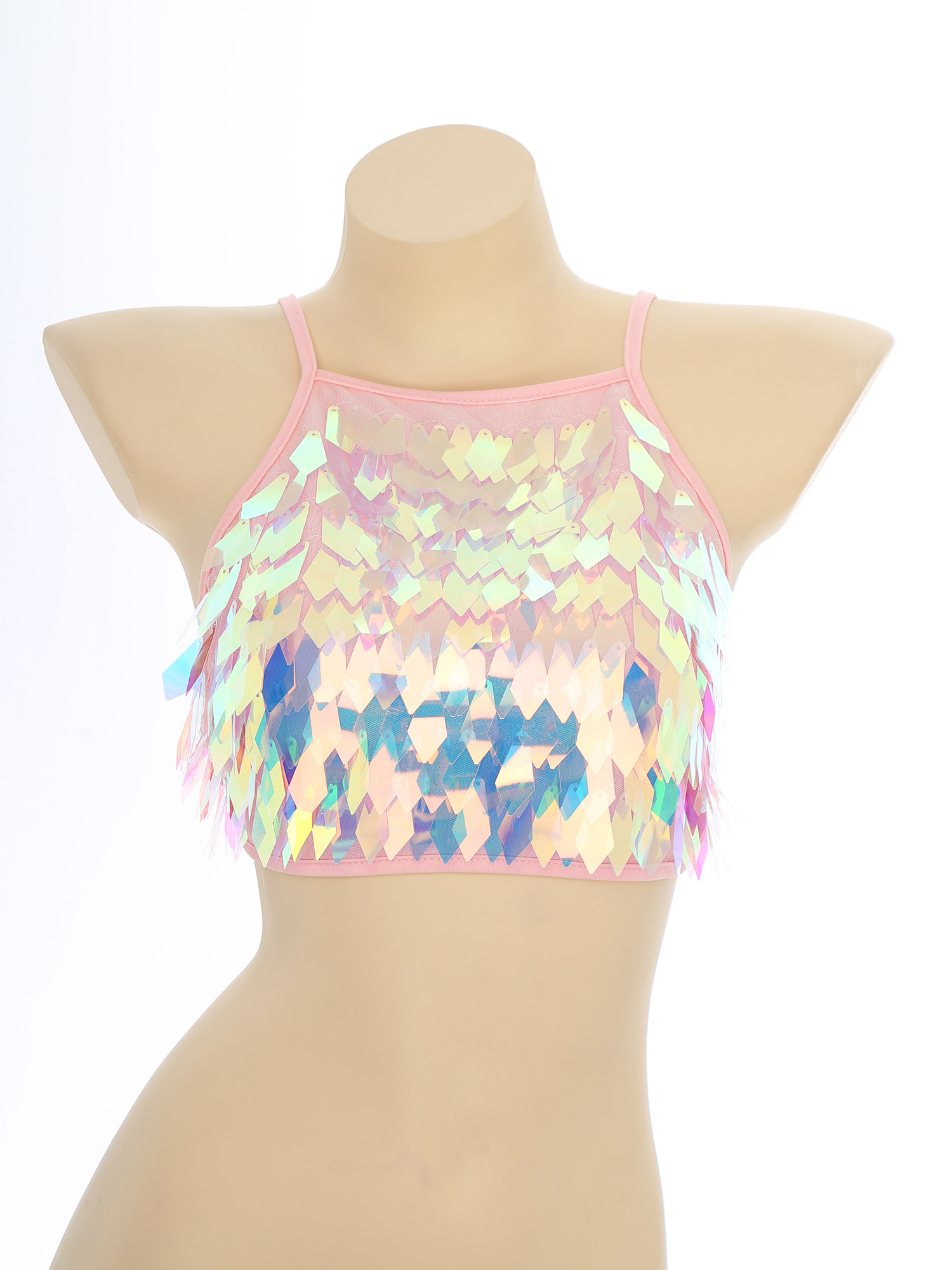 Soutien-gorge à franges à paillettes brillantes, Mini débardeur Sexy à lacets, Camisole pour femmes, danse, boîte de nuit, haut court, gilets, Bralettle Clubwear