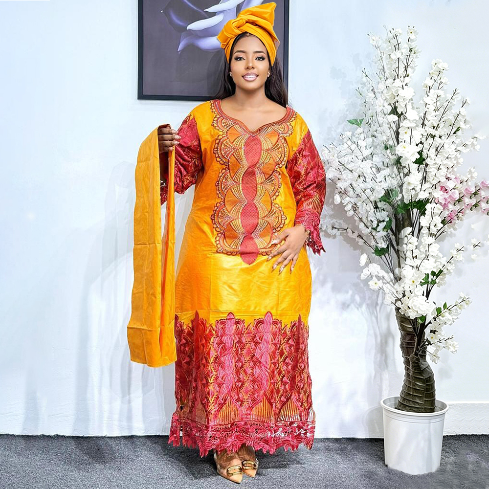 Robes longues de soirée africaines grande taille pour femmes 2026 – Nouvelle robe de luxe brodée Bazin élégante pour mariage musulman turc