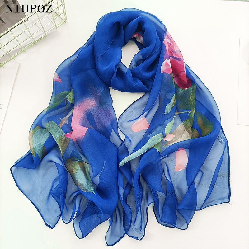 Écharpe en mousseline de soie saphir pour femme, châle hijab fin, bandana, Georgette, crème solaire, plage, élégant, été