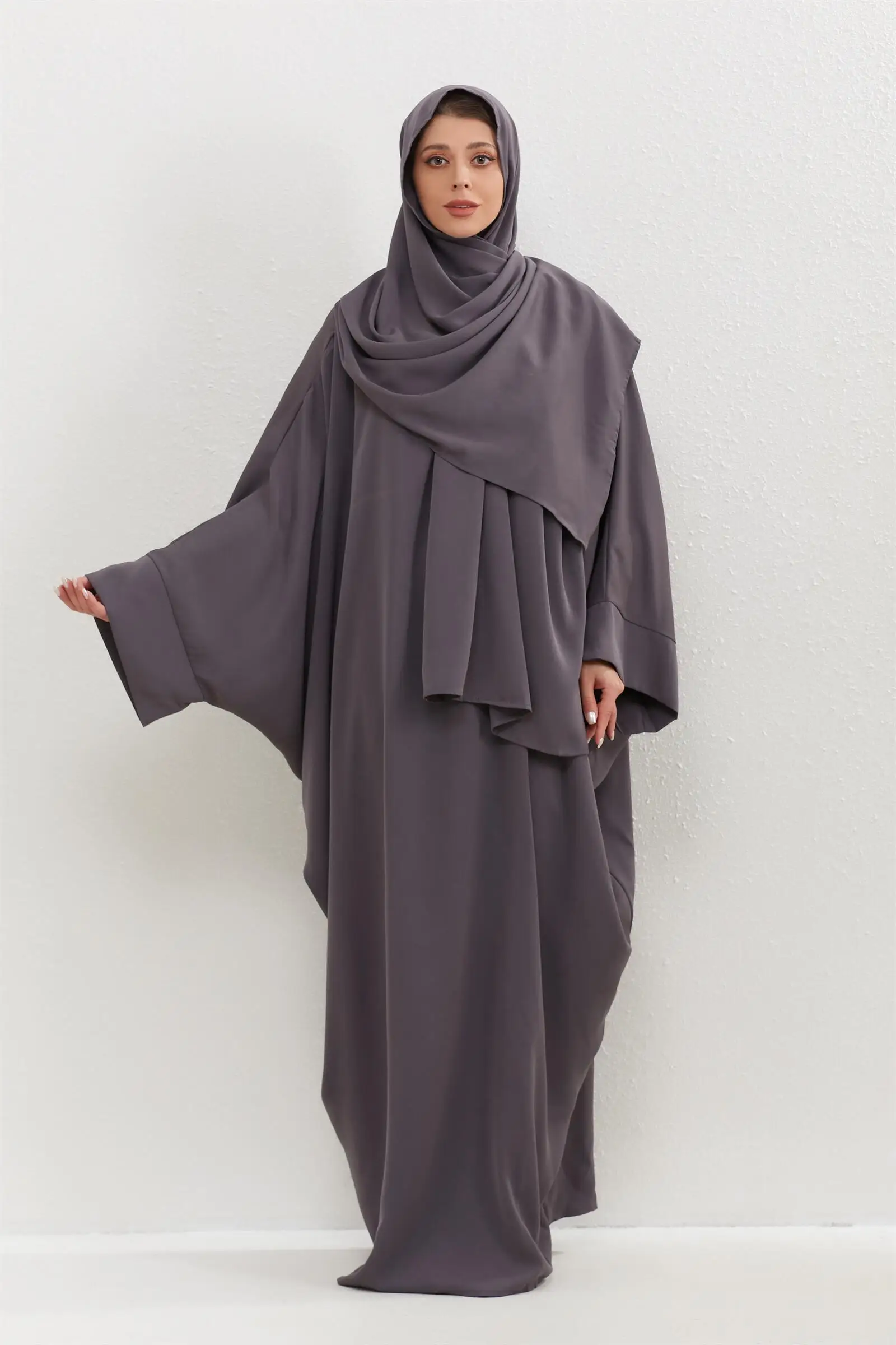 Abaya musulmane avec hijab pour femmes, vêtements islamiques, jilbab, dubaï, saoudien, robes de prière de modestie turque, caftans, 2 pièces