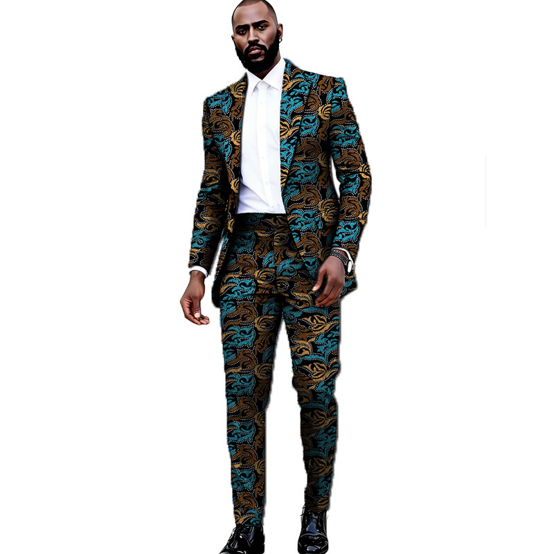 Ensemble Blazer et Pantalon pour Homme en Tissu Wax à Motifs Rétro, Couture Africaine, Tenue de Mariage, Tenue Ankara pour Homme, Personnalisé