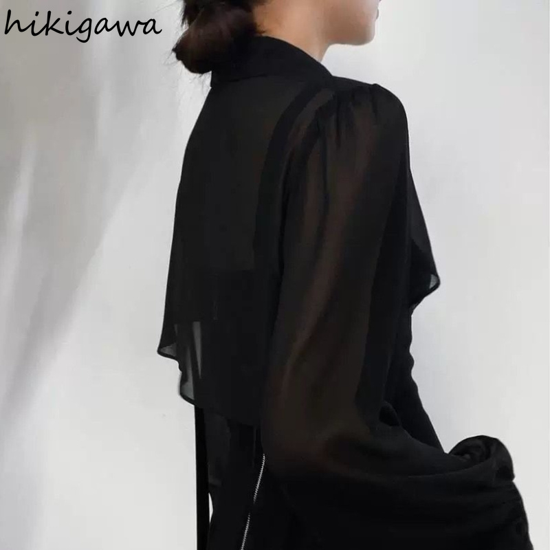 2026 Blouses Femme Tendance d'Été, Vêtements Féminins, Crop Tops, Chemises Chic Transparentes à Manches Longues, Blouse Chiffon Style Châle