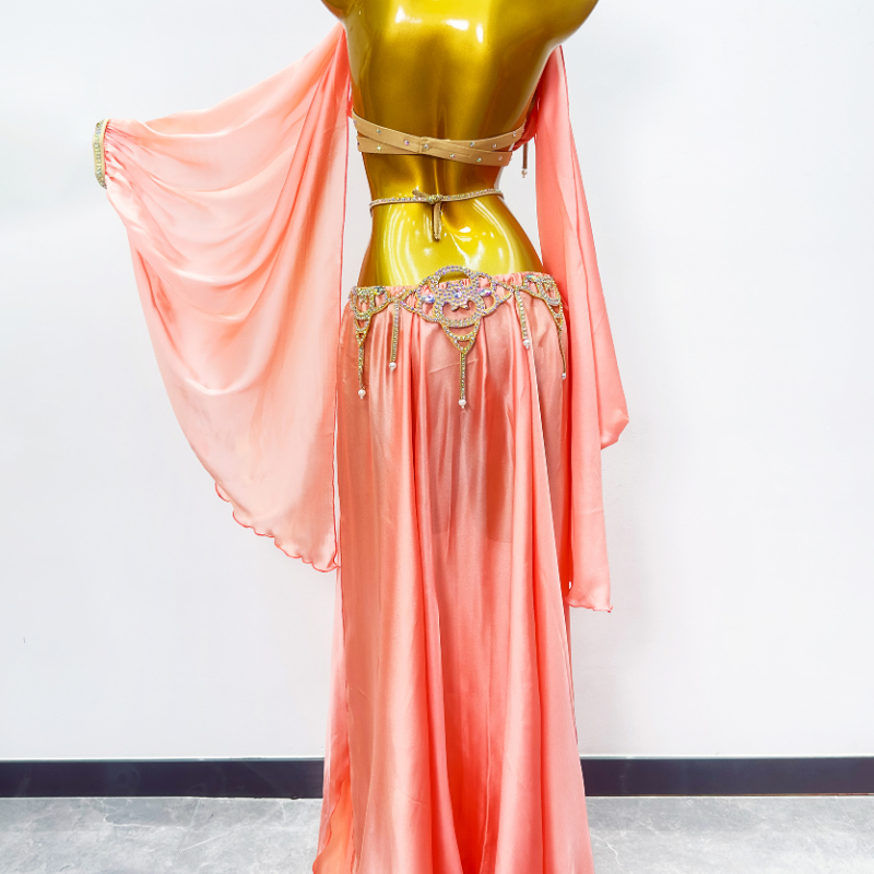 Ensemble de olympiques de performance de danse du ventre pour femmes, soutien-gorge et jupe longue fendue en satin, tenue de danse du ventre financièrement personnalisée pour adultes et enfants, 2 pièces