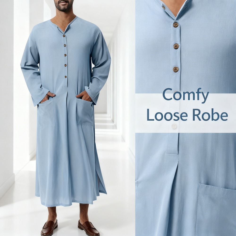 Thobe pour hommes du Moyen-Orient, style Dubaï, col montant ample, manches longues, robe traditionnelle islamique