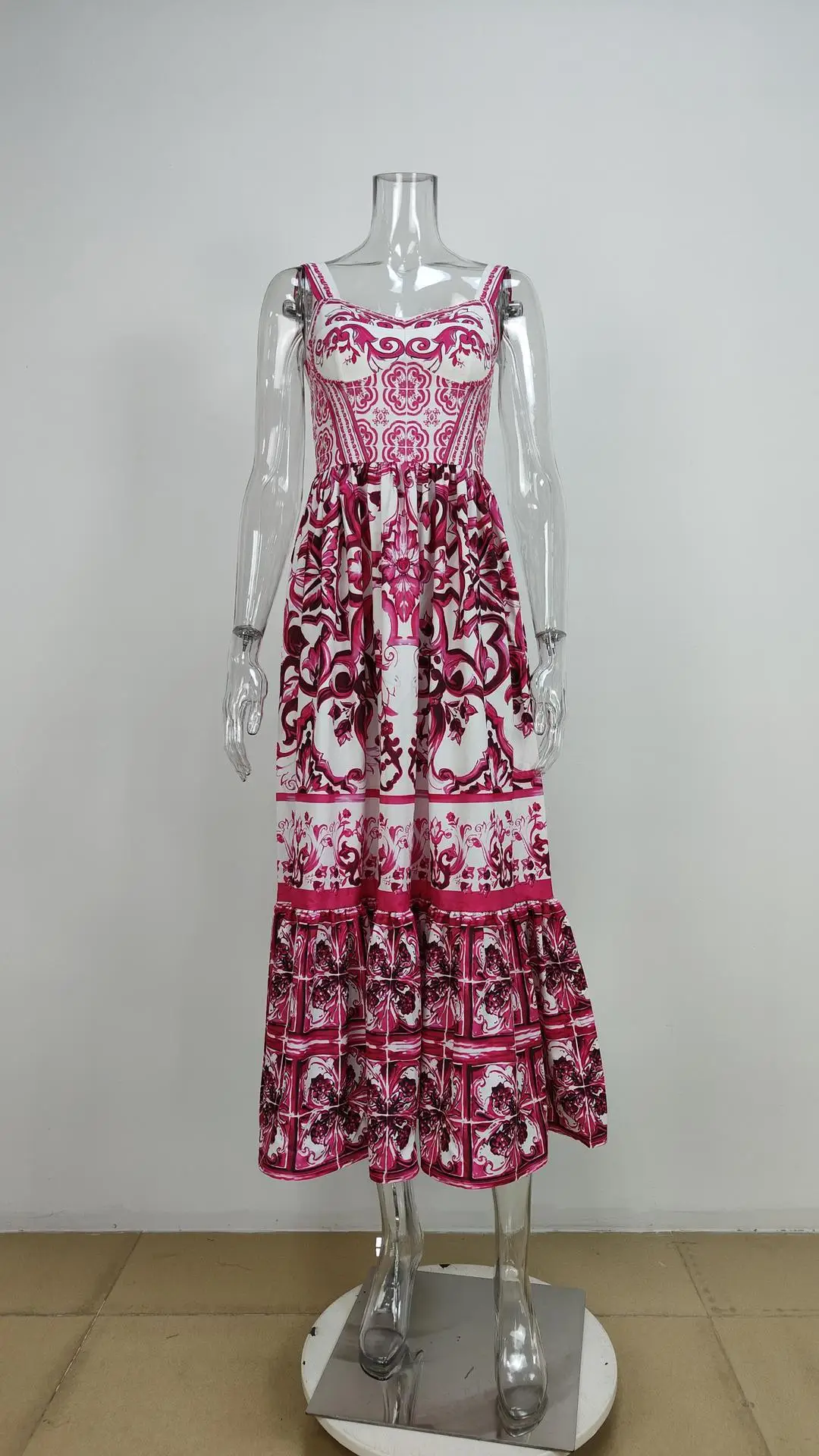 Nouvelle robe d'été pour femmes, style européen et américain, bohème, élégante, légère, luxueuse, mi-longue, imprimée, à bretelles