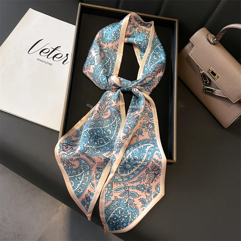 2025 printemps Foulard femmes nouveau Design impression soie sentiment bandeaux Foulard Foulard dame longue maigre ruban sac cravates