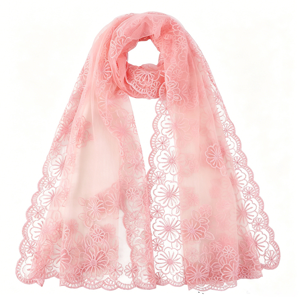 Hijab musulman brodé en dentelle pour femme, foulard en mousseline transparente à motif floral, voile islamique, bandana, accessoire de prière quotidienne