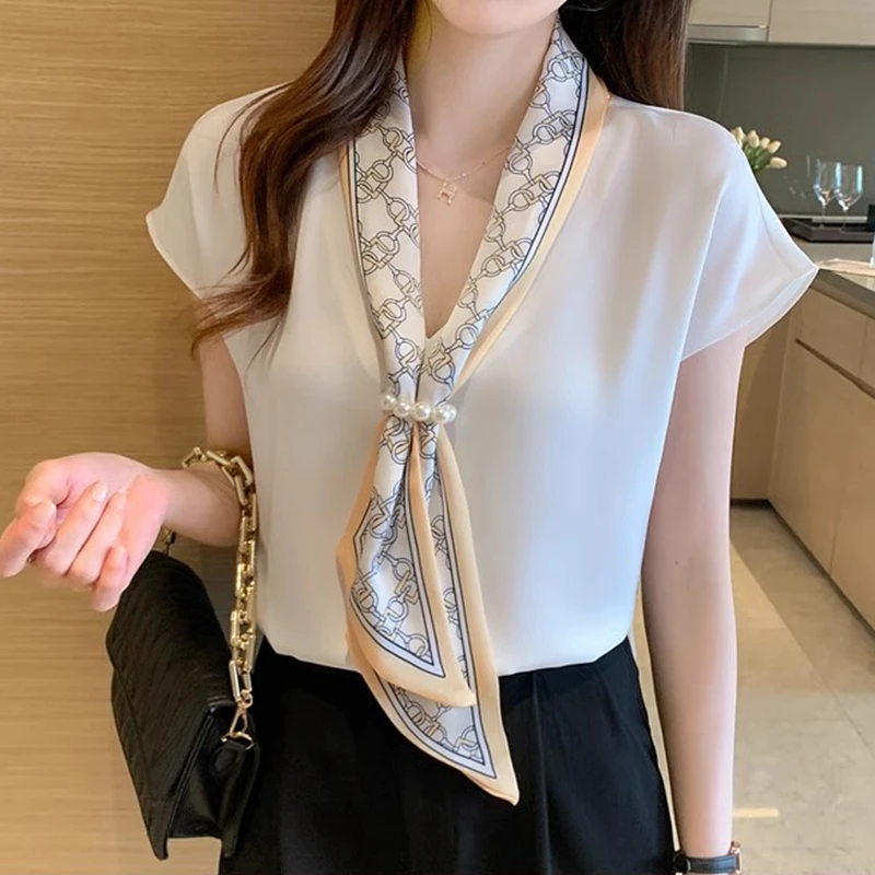 Blouses d'été pour femmes 2026, chemisier simple en mousseline de soie pour femme de bureau, chemise à lacets, hauts décontractés, style coréen OL, blouses amples roses