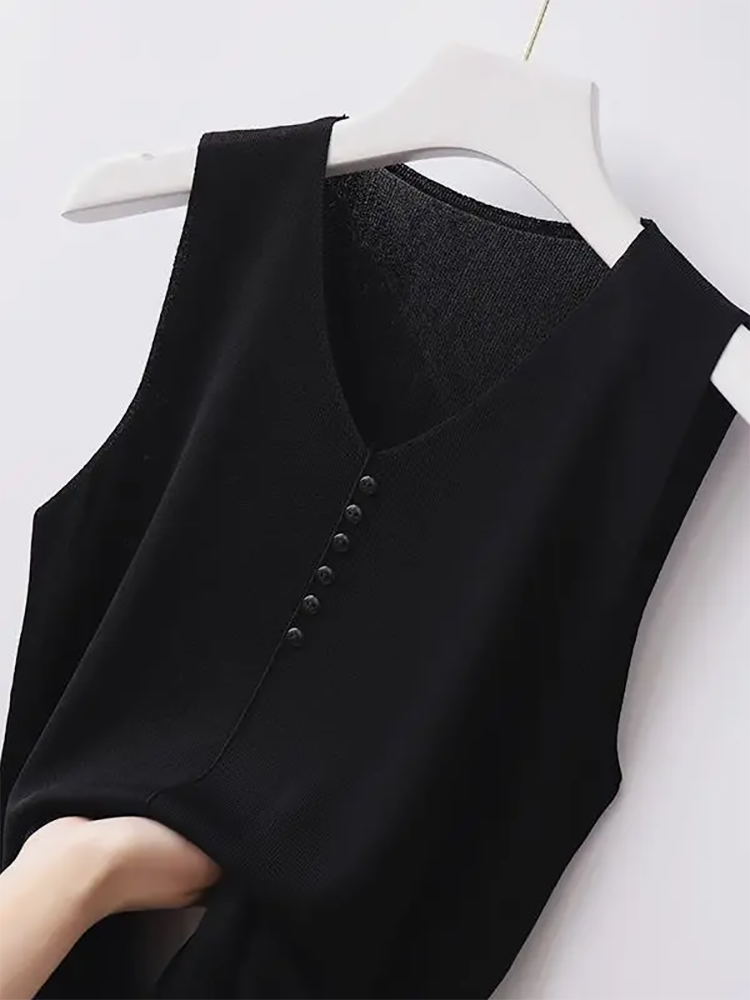 Débardeurs en tricot pour femmes, hauts décontractés fins à col en V, couleur unie, nouvelle mode été 2026