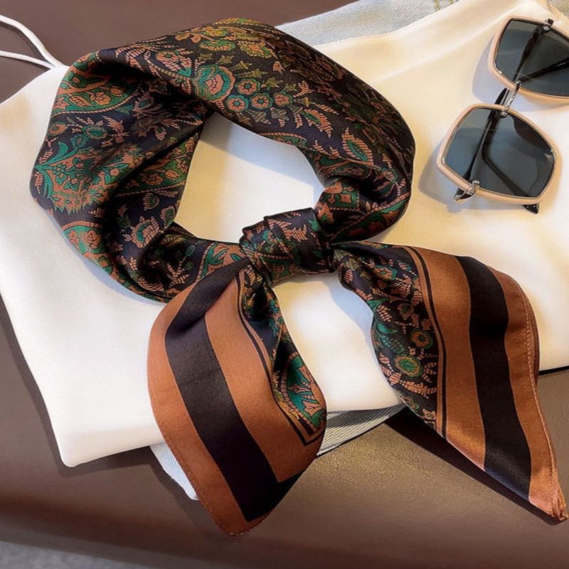 Foulards en soie pour femmes, 70x70cm, avec couvre-chef, accessoires pour cheveux et sacs de filles, écharpe avancée polyvalente, meilleur cadeau de fête, nouvelle mode