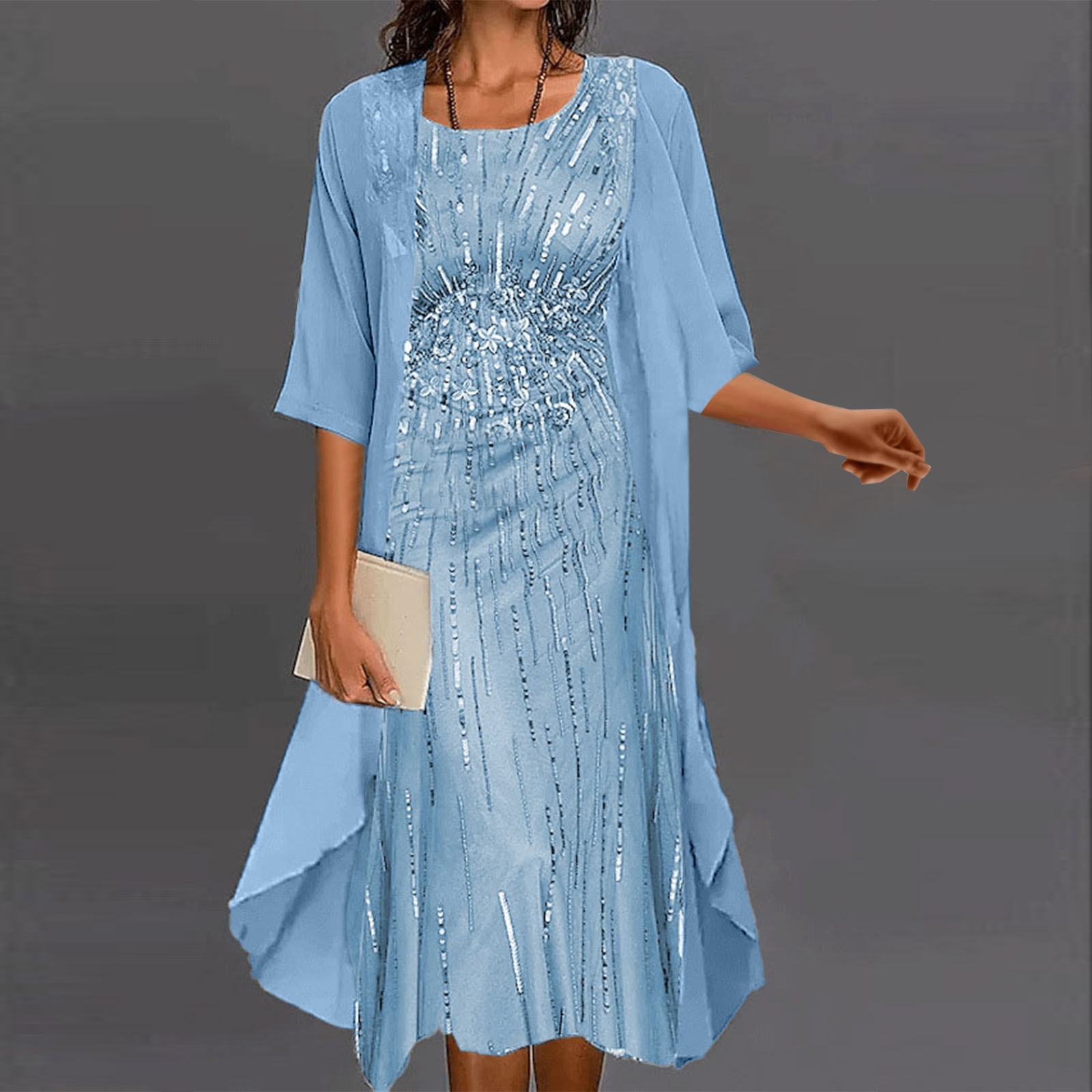Robe de cocktail longue élégante pour femme, robe vintage en fibre, cardigan en tulle, ensemble deux pièces, tenues d'été