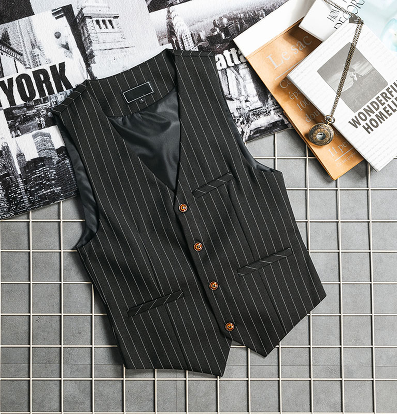 Gilet Gangster Rayé pour Homme, Coupe Slim, Formel, Business, Années 1920
