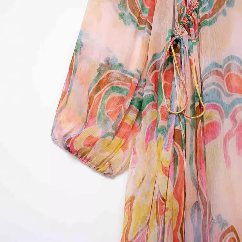 Robe de plage décontractée à volants en cascade pour femmes, Chic, Patchwork, à lacets, manches mi-évasées, col rond, été, 2025