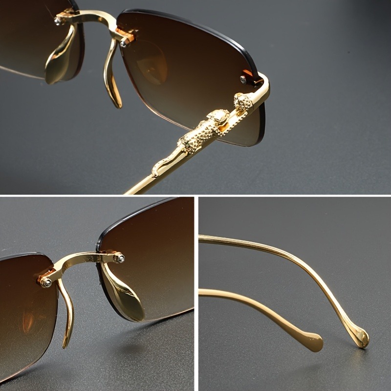 Lunettes de soleil métalliques sans monture tendance pour hommes et femmes – Modèle populaire classique petit carré pour l'été et les voyages