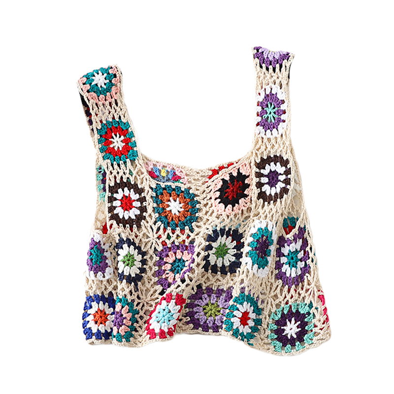 Lamuusaa Crochet haut court y2k femmes broderie florale évider sans manches tricoté réservoirs gilet 2000s vêtements été maillots de bain