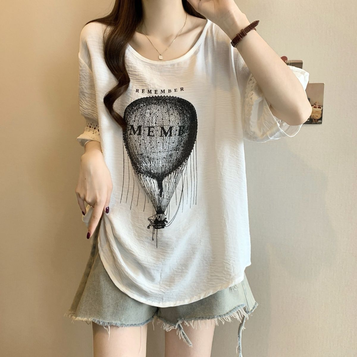 Vêtements pour femmes grandes tailles, populaires au printemps et en été, t-shirt ample et fin à imprimé, à manches courtes, à porter à l'intérieur et à l'extérieur